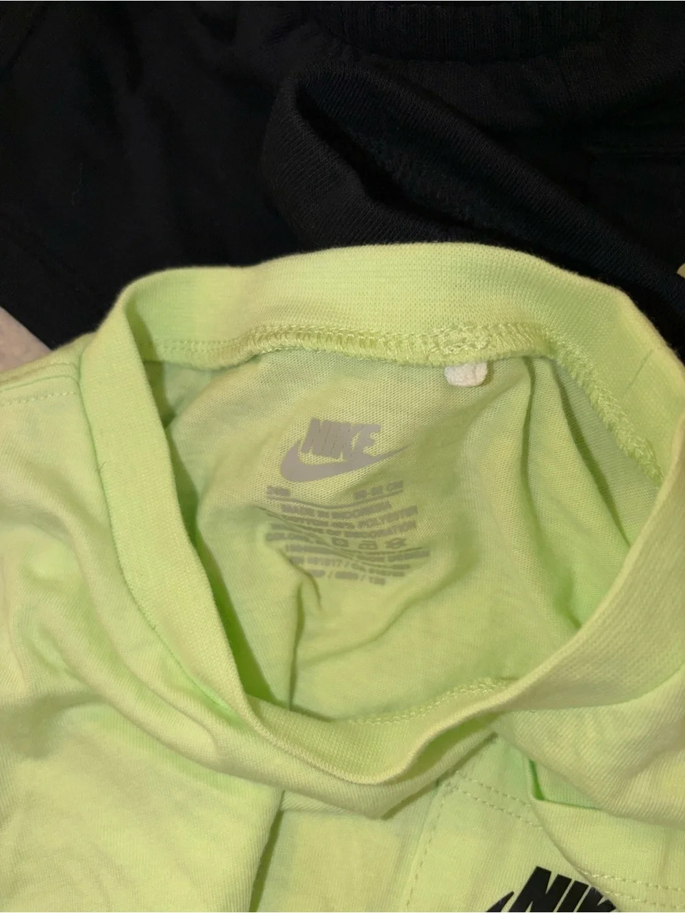 24 MTHS Nike Kids Black Cargo Shorts Neon Green Logo and Matching Neon T Shirt
